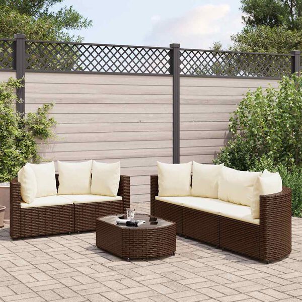 vidaXL Salon de jardin avec coussins 6 pcs marron r&eacute;sine tress&eacute;e