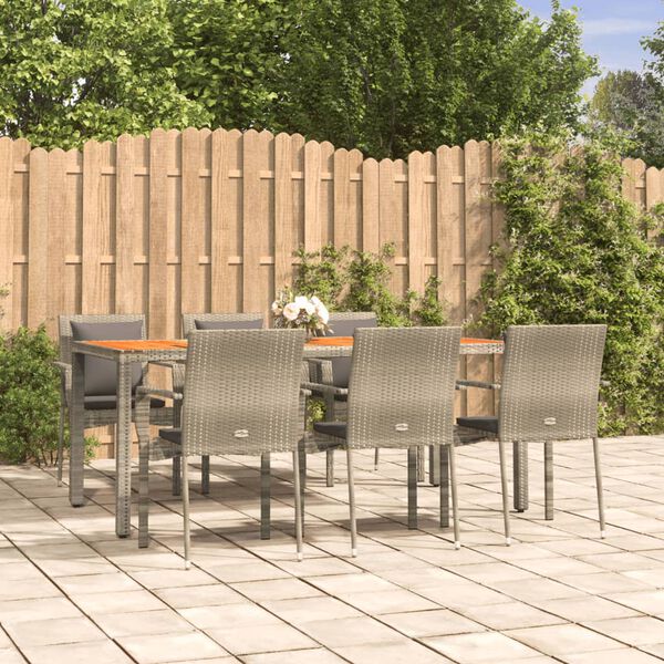 vidaXL Ensemble à manger jardin et coussins 7 pcs gris rotin