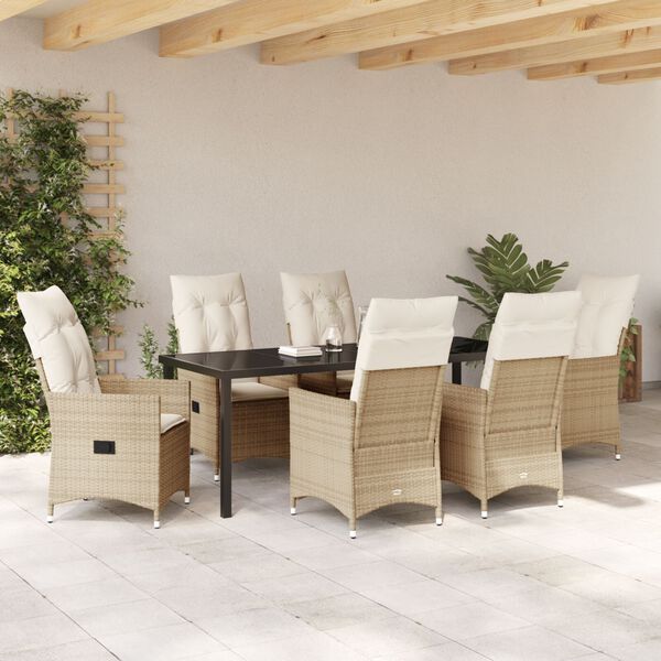 vidaXL Ensemble de salle &agrave; manger pour jardin 7 pcs Beige polyrotin