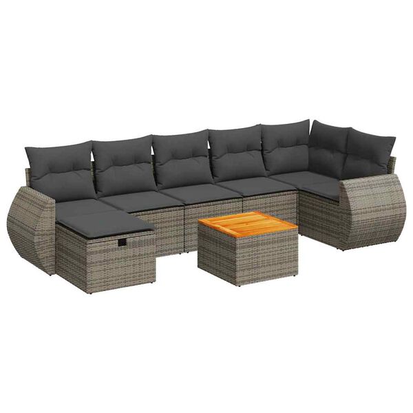 vidaXL Salon de jardin 8 pcs avec coussins gris r&eacute;sine tress&eacute;e