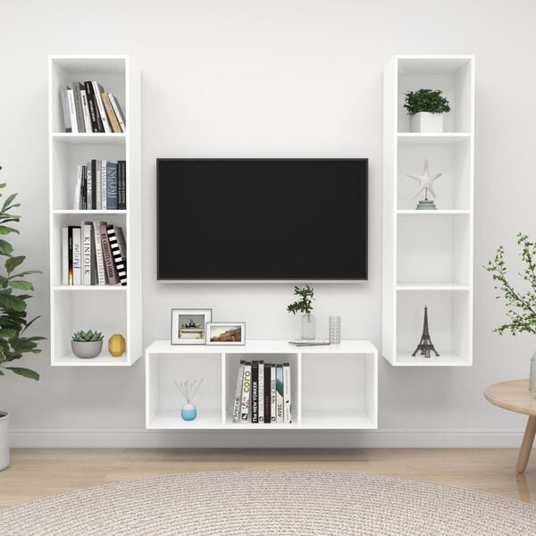 vidaXL Ensemble de meuble TV 3 pcs Blanc Bois d'ing&eacute;nierie