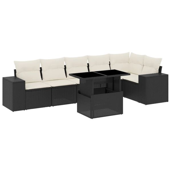 vidaXL Salon de jardin 7 pcs avec coussins noir r&eacute;sine tress&eacute;e