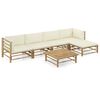vidaXL Salon de jardin 6 pcs avec coussins blanc cr&egrave;me bambou