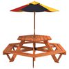 vidaXL Table de pique-nique pour 6 enfants avec parasol hexagone sapin