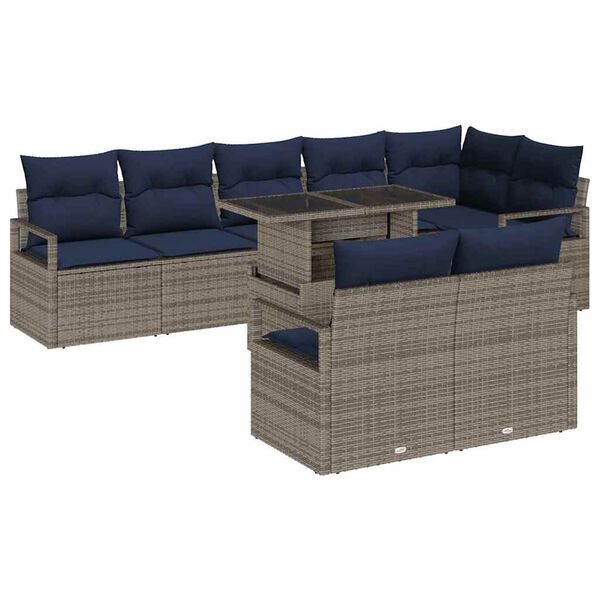 vidaXL Ensemble de canap&eacute; de jardin 9 pcs Gris et bleu marine