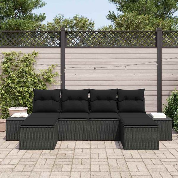 vidaXL Ensemble de canapé de jardin avec coussin 4 pcs Noir polyrotin