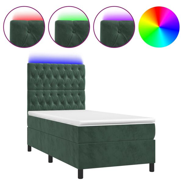 vidaXL Sommier &agrave; lattes de lit et matelas et LED Vert fonc&eacute; 90x200 cm