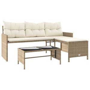vidaXL Canap&eacute; de jardin avec table et coussins en forme de L beige