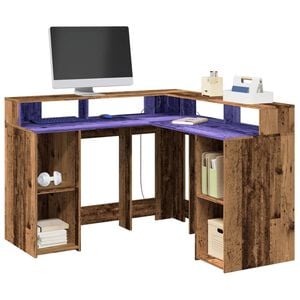 vidaXL Bureau avec lumi&egrave;res LED vieux bois bois d'ing&eacute;nierie
