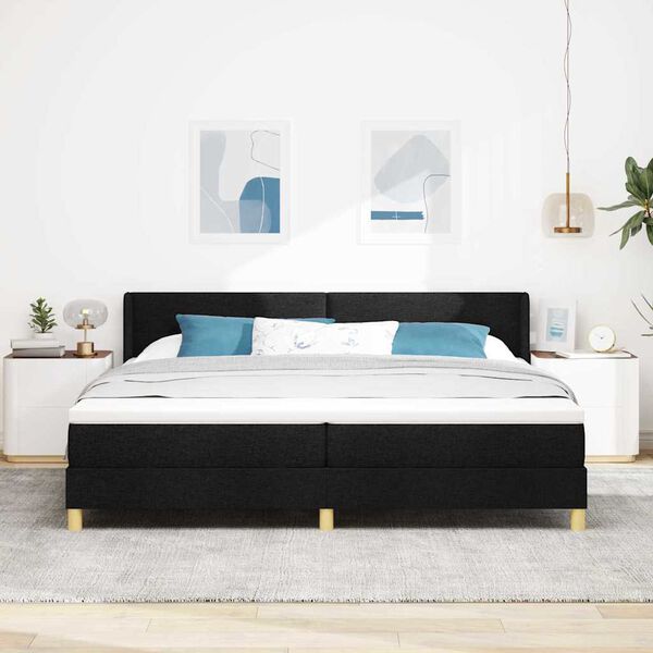 vidaXL Lit &agrave; ressorts avec matelas Noir 200 x 200 cm Polyester