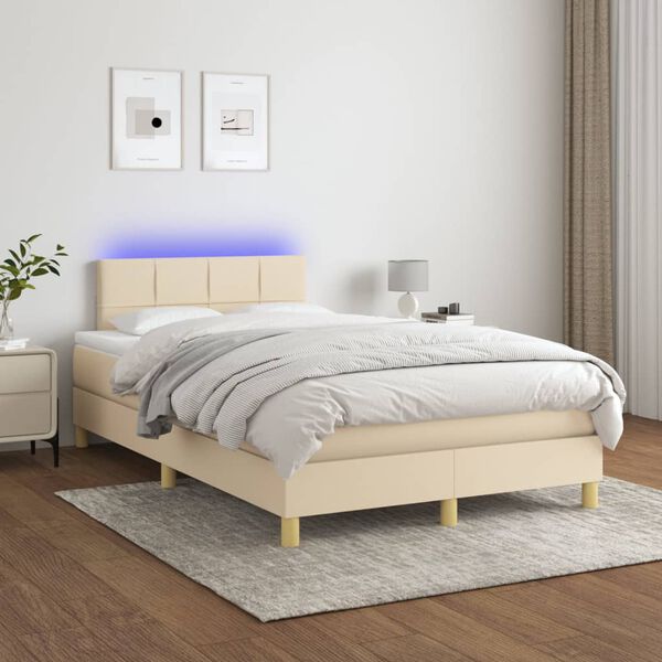 vidaXL Sommier &agrave; lattes de lit avec matelas LED Cr&egrave;me 120x200 cm Tissu