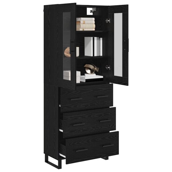vidaXL Haut Armoire 2 pcs Ch&ecirc;ne noir Bois Agglom&eacute;r&eacute; et Verre