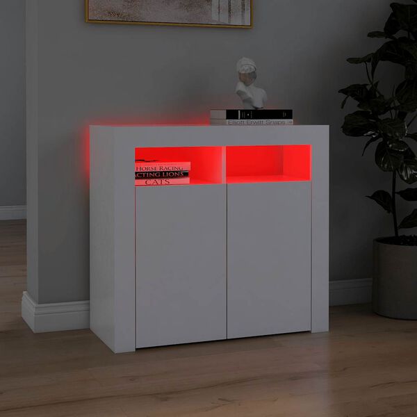 vidaXL Buffet avec lumières LED Blanc 80x35x75 cm