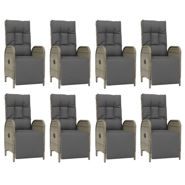 vidaXL Ensemble &agrave; manger de jardin 9 pcs coussins gris r&eacute;sine tress&eacute;e