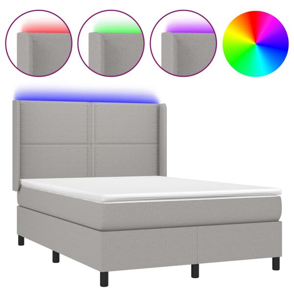 vidaXL Sommier &agrave; lattes de lit matelas LED Gris clair 140x200 cm Tissu