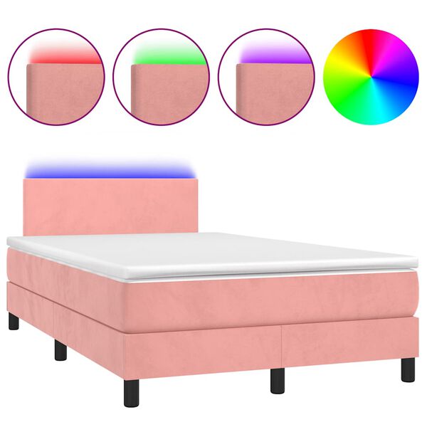 vidaXL Sommier &agrave; lattes de lit et matelas LED rose 120x190 cm velours