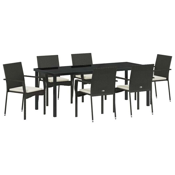 vidaXL Ensemble de salle &agrave; manger pour jardin 7 pcs Noir polyrotin