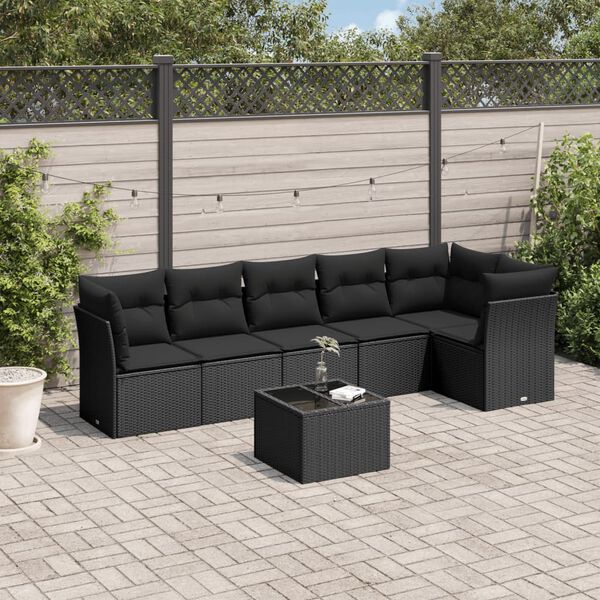 vidaXL Salon de jardin 7 pcs avec coussins noir r&eacute;sine tress&eacute;e