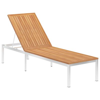 vidaXL Chaise longue bois de teck solide et acier inoxydable