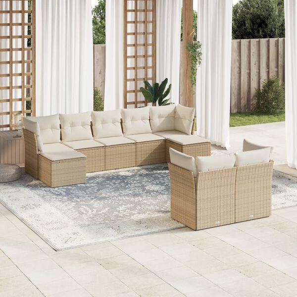vidaXL Salon de jardin avec coussins 9 pcs beige r&eacute;sine tress&eacute;e