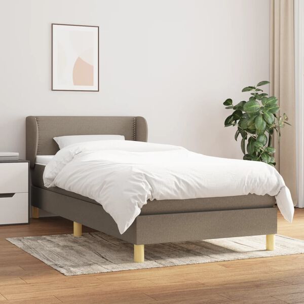 vidaXL Sommier &agrave; lattes de lit avec matelas Taupe 90x200 cm Tissu