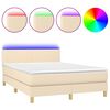 vidaXL Sommier &agrave; lattes de lit avec matelas LED Cr&egrave;me 140x200 cm Tissu