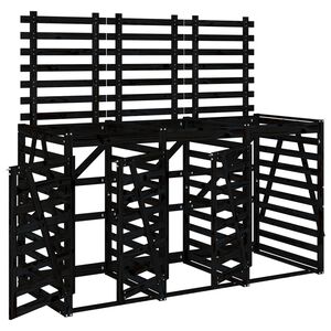 vidaXL Abri pour poubelle triple sur roulettes noir bois massif de pin