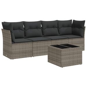 vidaXL Salon de jardin 5 pcs avec coussins gris r&eacute;sine tress&eacute;e