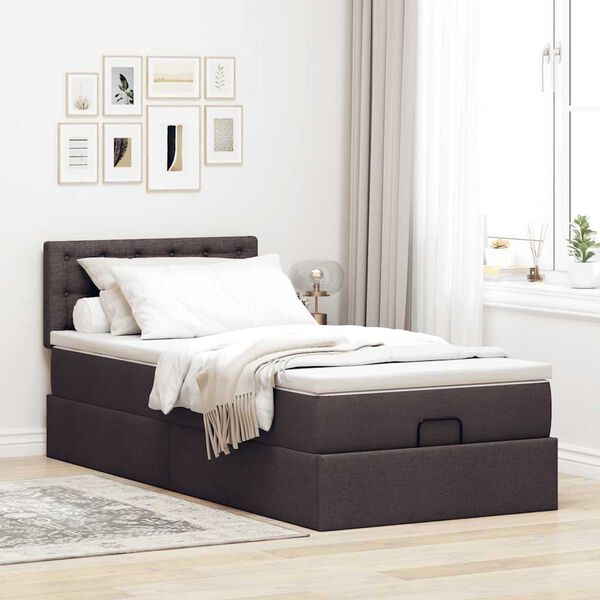 vidaXL Cadre de lit ottoman avec matelas marron fonc&eacute; 90x190 cm tissu