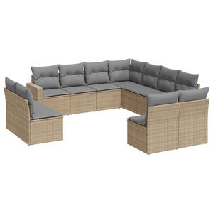 vidaXL Salon de jardin 11 pcs avec coussins beige r&eacute;sine tress&eacute;e