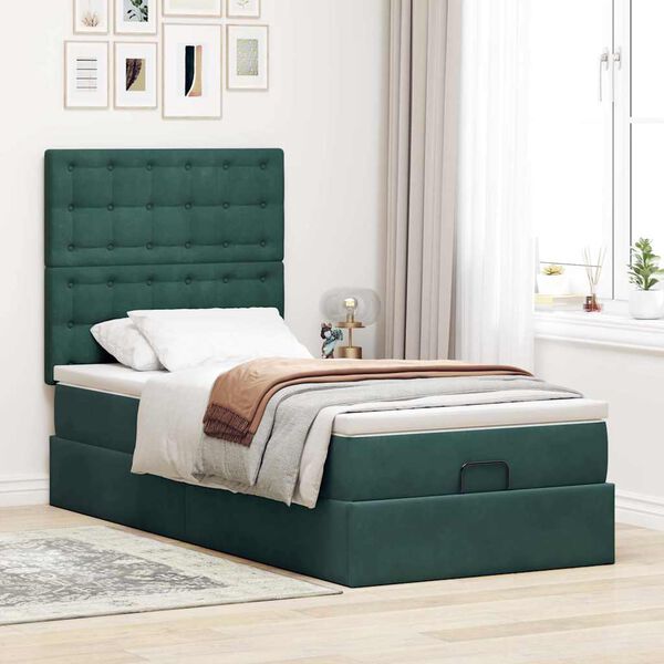 vidaXL Cadre de lit ottoman avec matelas vert fonc&eacute; 80x200 cm velours