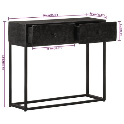 vidaXL Table console noir 90x30x76 cm bois massif de manguier et fer