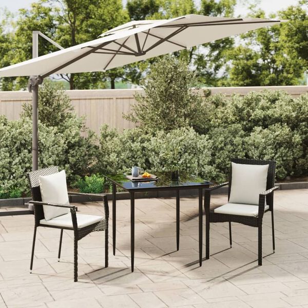 vidaXL Ensemble &agrave; manger de jardin avec coussins 3 pcs Noir