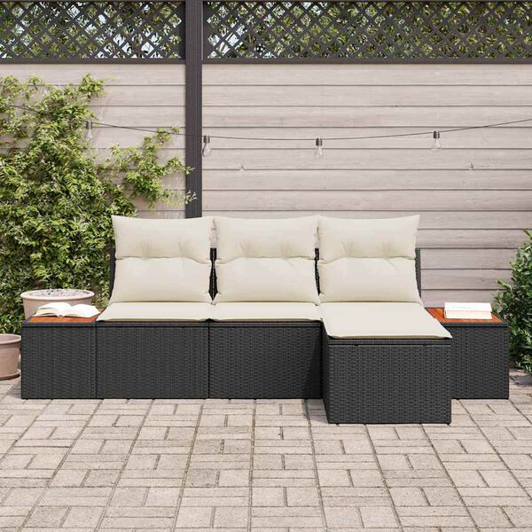 vidaXL Ensemble de canap&eacute; de jardin avec coussin 4 pcs Noir polyrotin