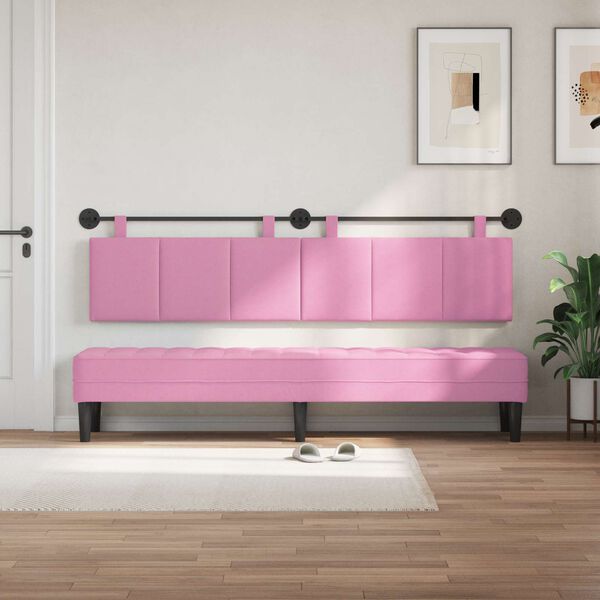 vidaXL T&ecirc;te de lit suspendue Montage mural Rose 210 x 55 x 5 cm tissu