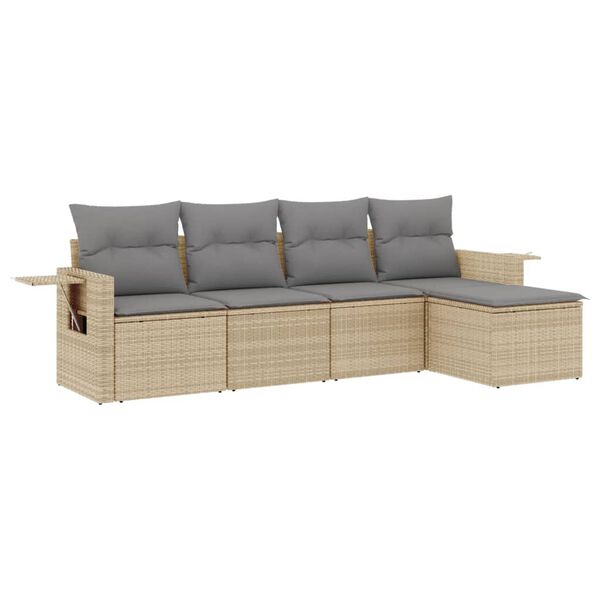 vidaXL Salon de jardin avec coussins 5 pcs beige r&eacute;sine tress&eacute;e