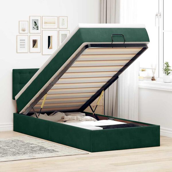 vidaXL Cadre de lit ottoman avec matelas vert fonc&eacute; 100x200 cm velours