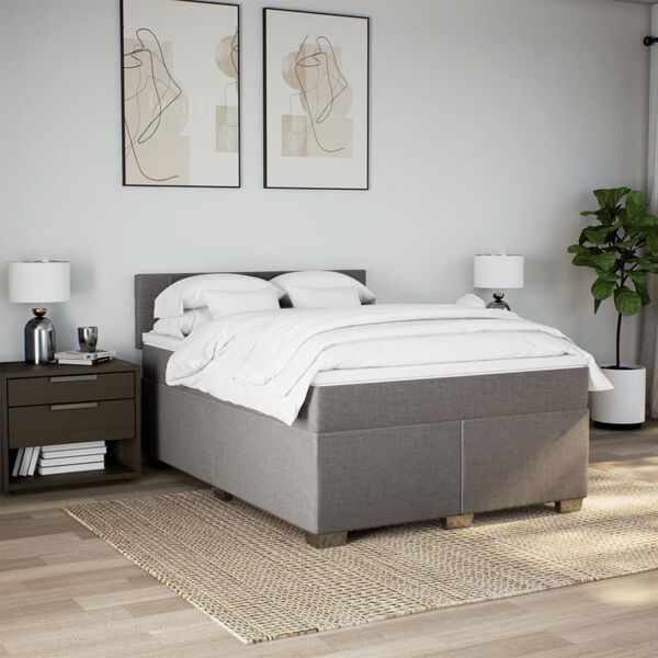 vidaXL Sommier &agrave; lattes de lit avec matelas Taupe 140x190 cm Tissu