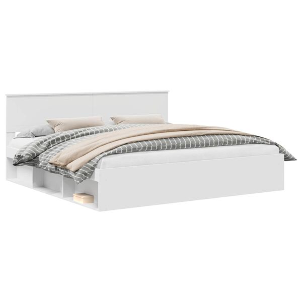 vidaXL Cadre de lit avec t&ecirc;te de lit Blanc 200 x 200 cm Pin massif