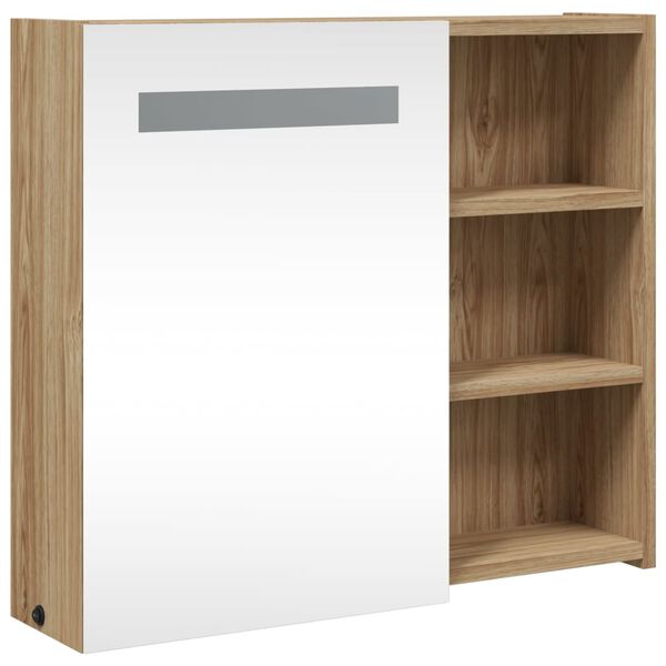 vidaXL Armoire de salle de bain &agrave; miroir avec LED ch&ecirc;ne 60x13x52 cm