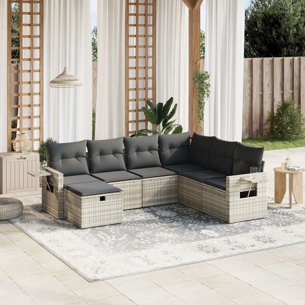 vidaXL Salon de jardin avec coussins 7 pcs gris clair r&eacute;sine tress&eacute;e