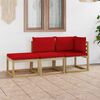 vidaXL Salon de jardin 3 pcs avec coussins rouge