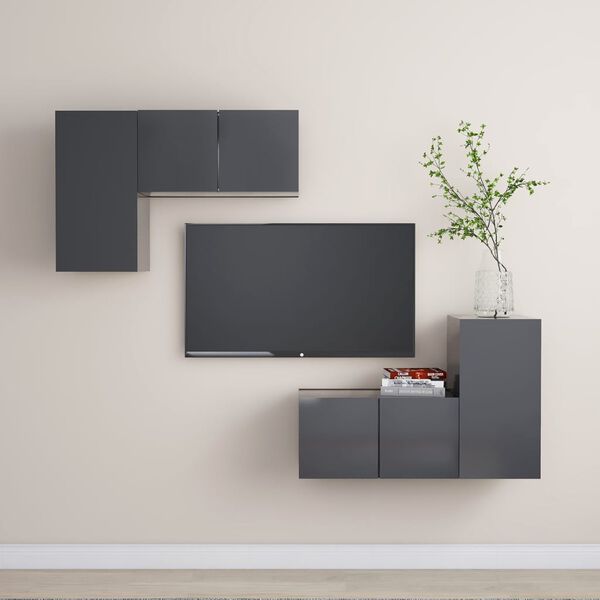 vidaXL Ensemble de meubles TV 4 pcs Gris Bois d&rsquo;ing&eacute;nierie