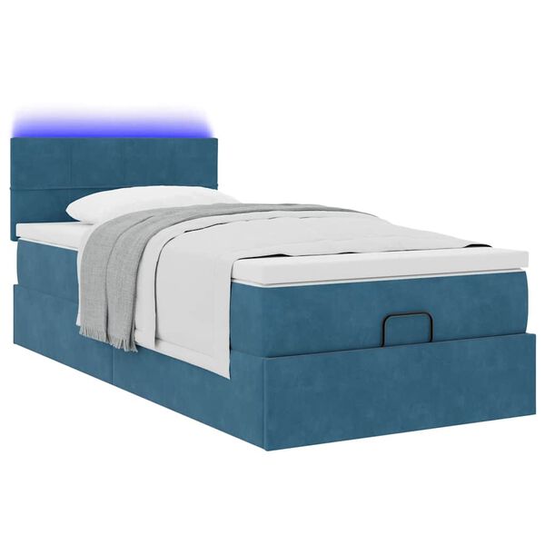 vidaXL Cadre de lit ottoman avec matelas bleu foncé 100x200 cm velours