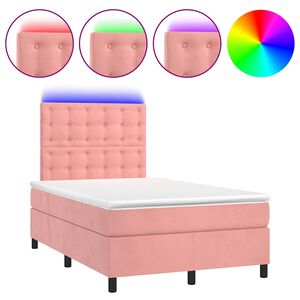 vidaXL Sommier &agrave; lattes de lit et matelas LED rose 120x190 cm velours