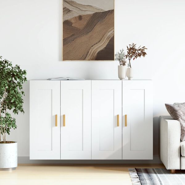 vidaXL Armoires murales 2 pcs blanc bois d'ing&eacute;nierie