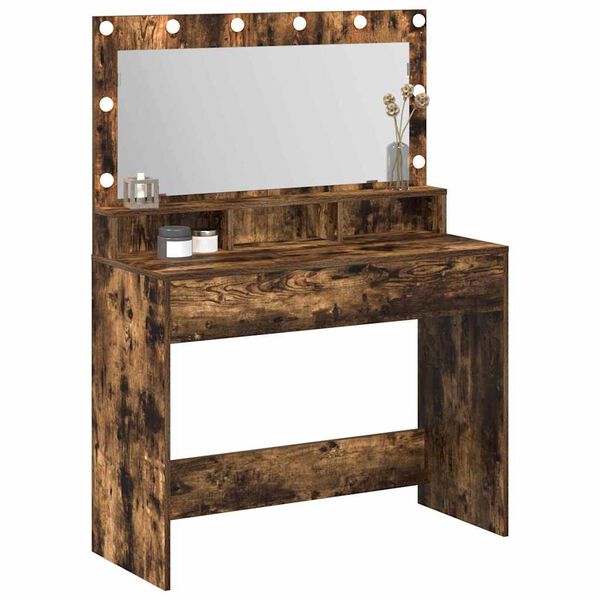 vidaXL Table de Toilette avec &eacute;tag&egrave;re Ch&ecirc;ne fum&eacute; 100 x 41 x 135 cm