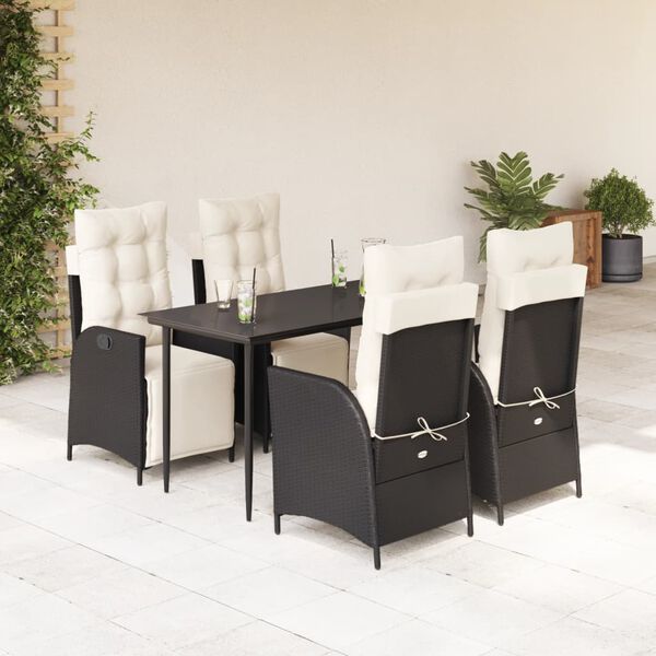 vidaXL Ensemble &agrave; manger de jardin coussins 5pcs Noir R&eacute;sine tress&eacute;e
