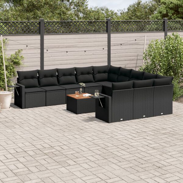 vidaXL Salon de jardin 12 pcs avec coussins noir r&eacute;sine tress&eacute;e