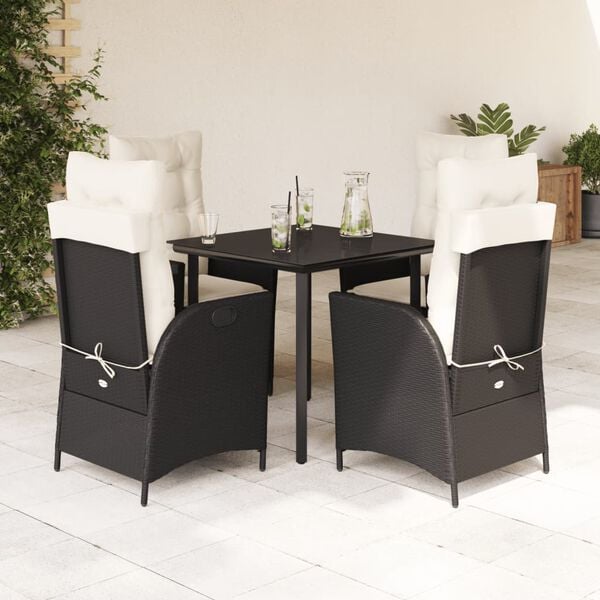 vidaXL Ensemble &agrave; manger de jardin coussins 5pcs Noir R&eacute;sine tress&eacute;e